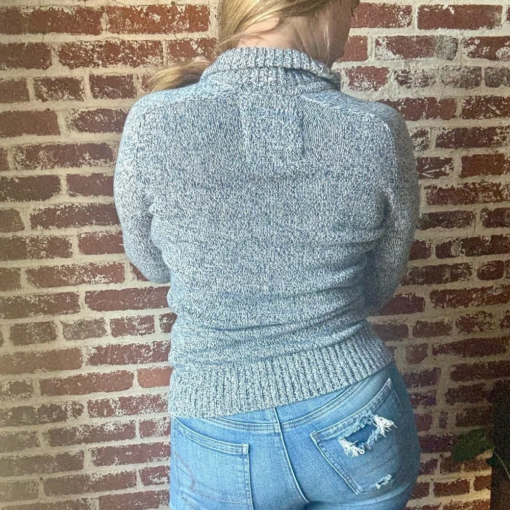 H&M L.O.G.G. Heather Blue Quarter Button Down Sweater